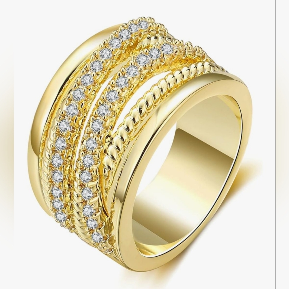 Silver and Gold Cable Crisscross Intertwined Chunky Cocktail Wide Statement Ring